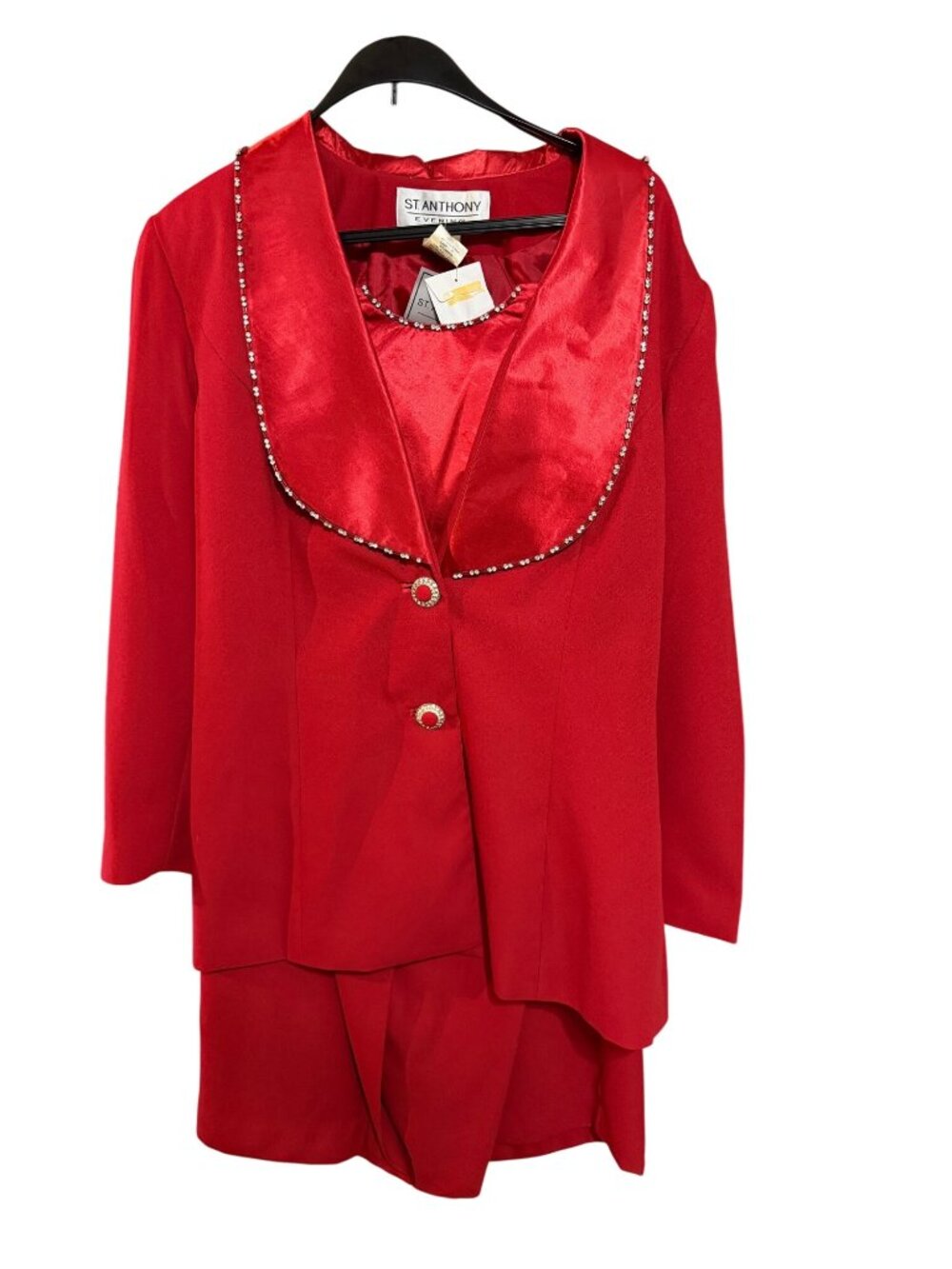 St. Anthony Evening Vintage 2-Piece Red Dress Suit With Rhinestone Trim Size 18